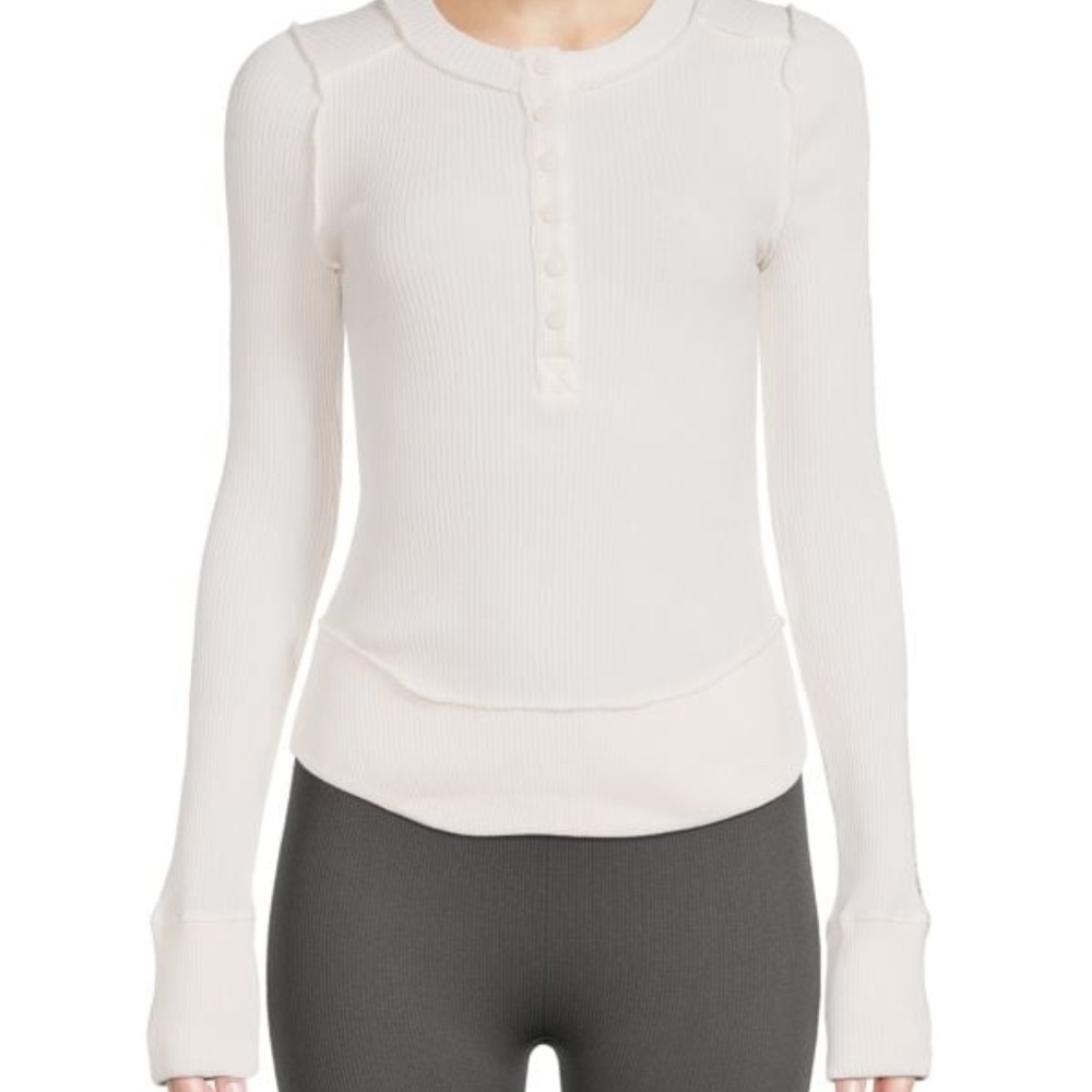 Free People Rally Ribbed Henley Long Sleeve Sz.XS White NWOT
